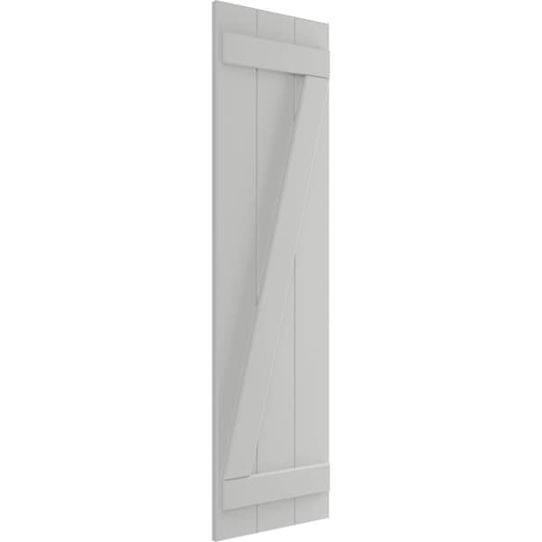 True Fit PVC Three Board Joined Board-n-Batten Shutters W/Z-Bar, Hailstorm Gray , 16 1/8W X 56H